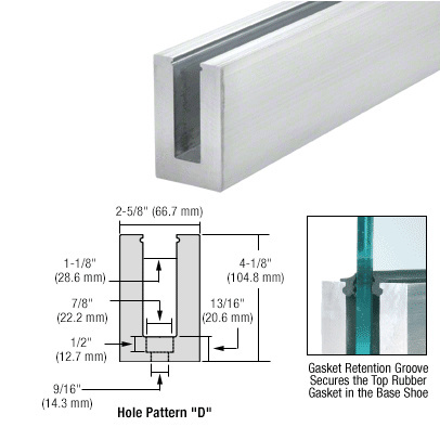 CRL Mill Aluminum 120" B6N Series Standard Square Base Shoe Drilled with 9/16" Hole Pattern "D" for 5/8" Tempered Glass - 12" C.T.C.