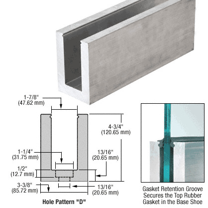CRL Mill Aluminum 118-1/8" L25S Series Standard Square Base Shoe Drilled with 13/16" Holes "D" Pattern