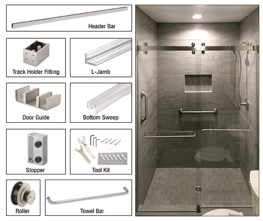 CRL Brushed Stainless Steel Deluxe 180 Degree Cambridge Series Two Door Bypass Sliding Shower Door System