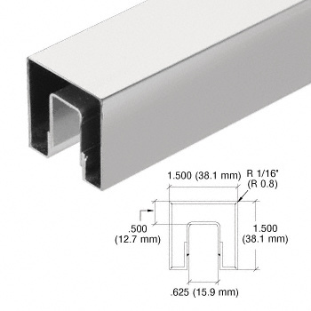 CRL Brushed Stainless Steel 1-1/2" Square Crisp Corner Cap Rail for 1/2" Glass