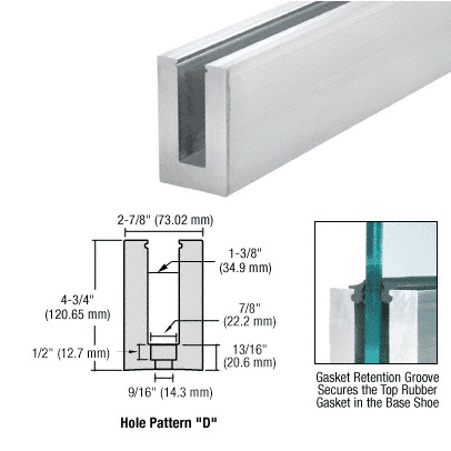 CRL Mill Aluminum 10' L56S Series Standard Square Base Shoe Drilled with 9/16" Holes Pattern "D"