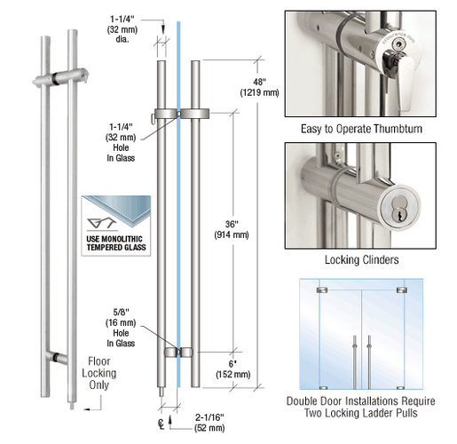 CRL Polished Stainless 48" Locking Ladder Pull