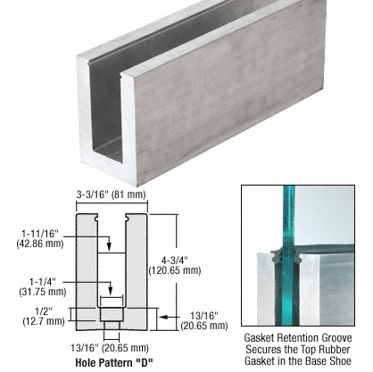 CRL Mill Aluminum L21S Series Standard Square Base Shoe Drilled with 13/16" Holes Pattern "D" 118-1/8" Length