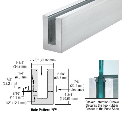 CRL Mill Aluminum 10' L56S Series Standard Square Base Shoe Drilled with 9/16" Fascia Holes Pattern "F" for 9/16" Laminated Tempered Glass