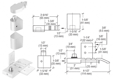 CRL Aluminum Offset Right Hand Pivot Set with 1/8" Recess