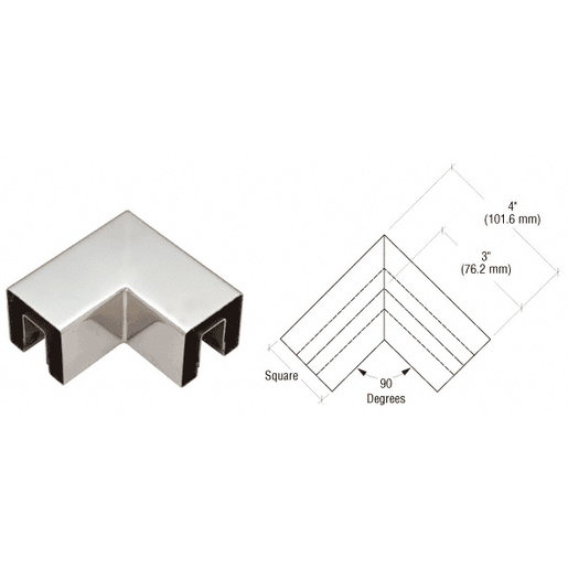 CRL Polished Stainless Square 2" 90 Degree Horizontal Corner for 1/2" Square Glass Cap Railing