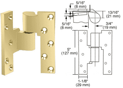 Rixson® Polished Brass Left Hand 3/4" Offset Intermediate Pivot